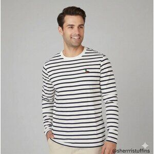 Denim & Flower Mens Long Sleeve Black & White Striped Crewneck Shirt Cotton XL